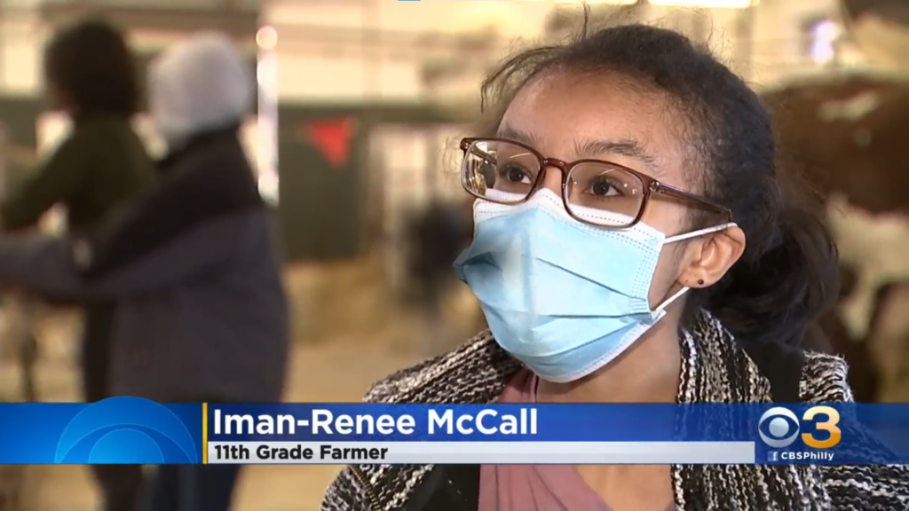 Iman-Renee McCall's medium close up of face doing an interview with CBS Philly