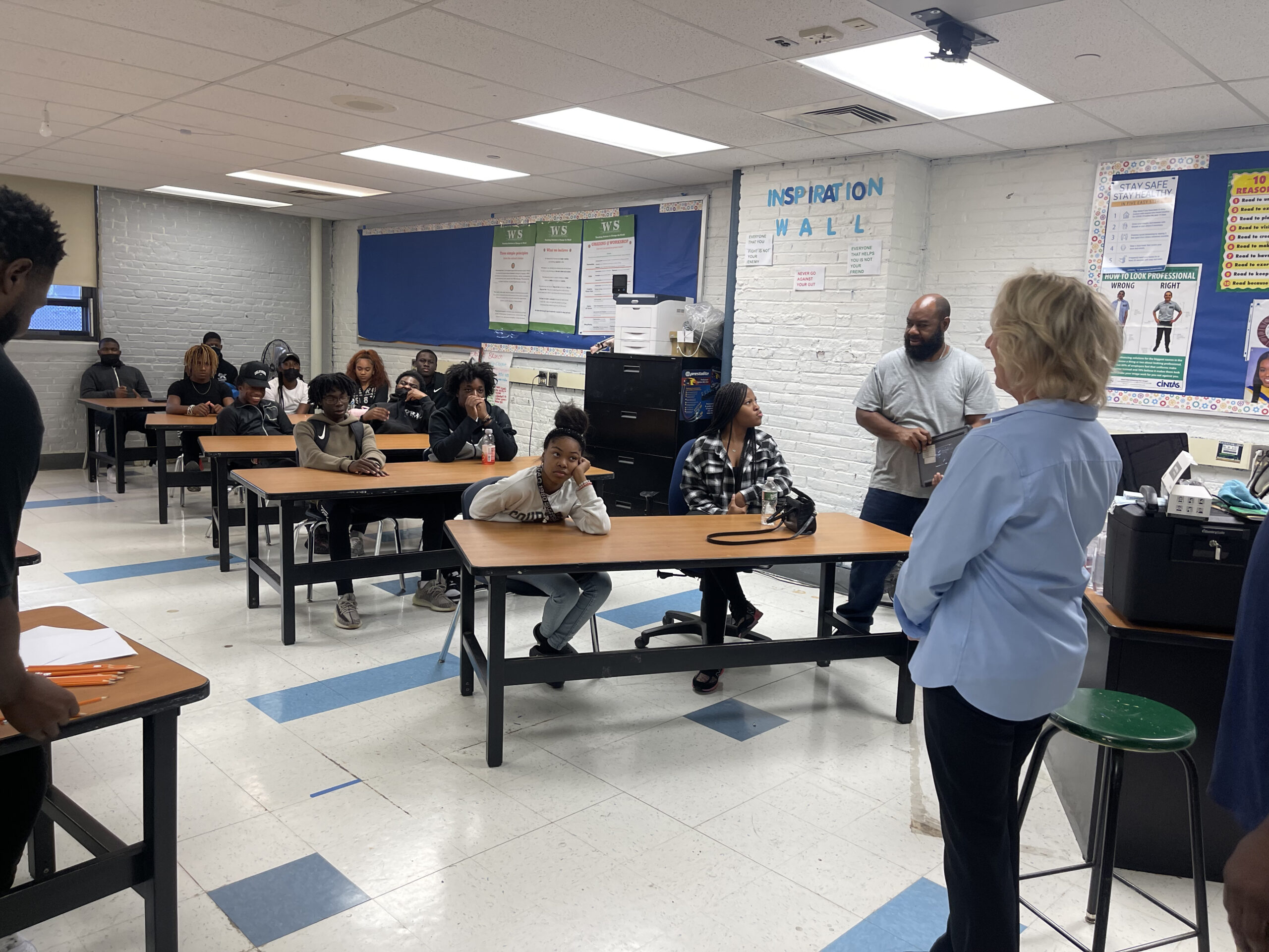 Conrail staff members presenting to CTE students