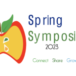 Spring Symposium 2023 Logo. On left there is an illustration resembling a cut half of an apple. Below the title reads: "Connect Share Grow Liberate"