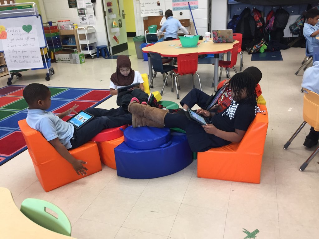 Second graders using iPads