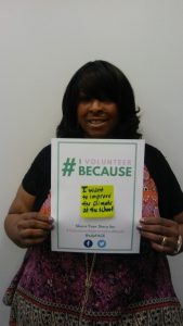 Family Engagement Liaison Angela Butler says, "#iVolunteerBecause I want to improve the climate at the school."