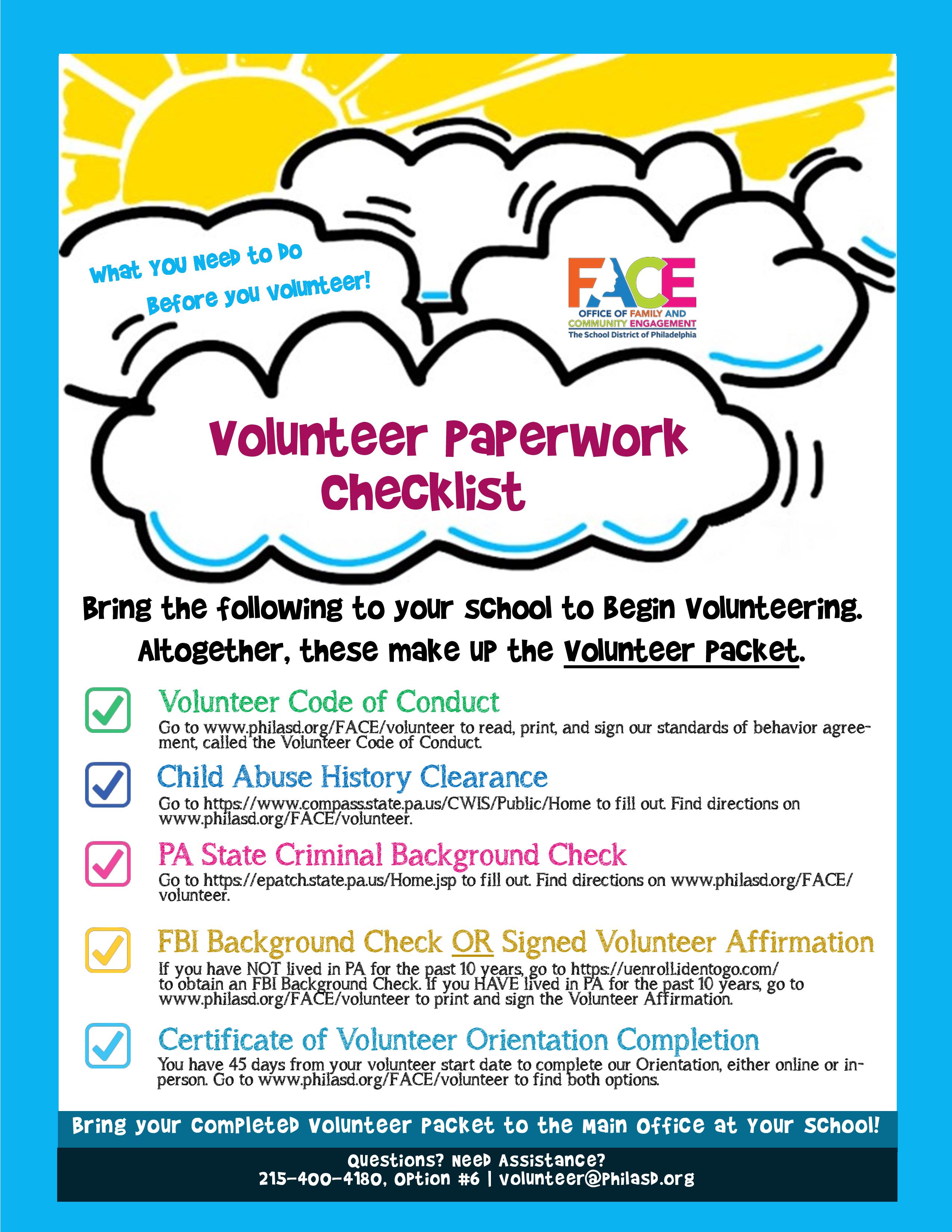 volunteer paperwork checklist