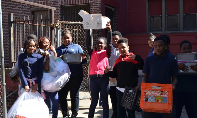 Students participating in a De-Cluttering Event