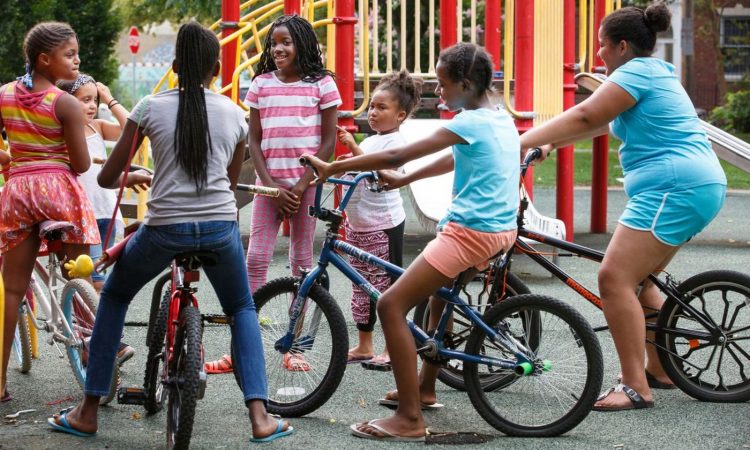 Students with bikes