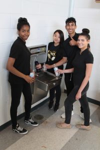 Students at a hydration station.