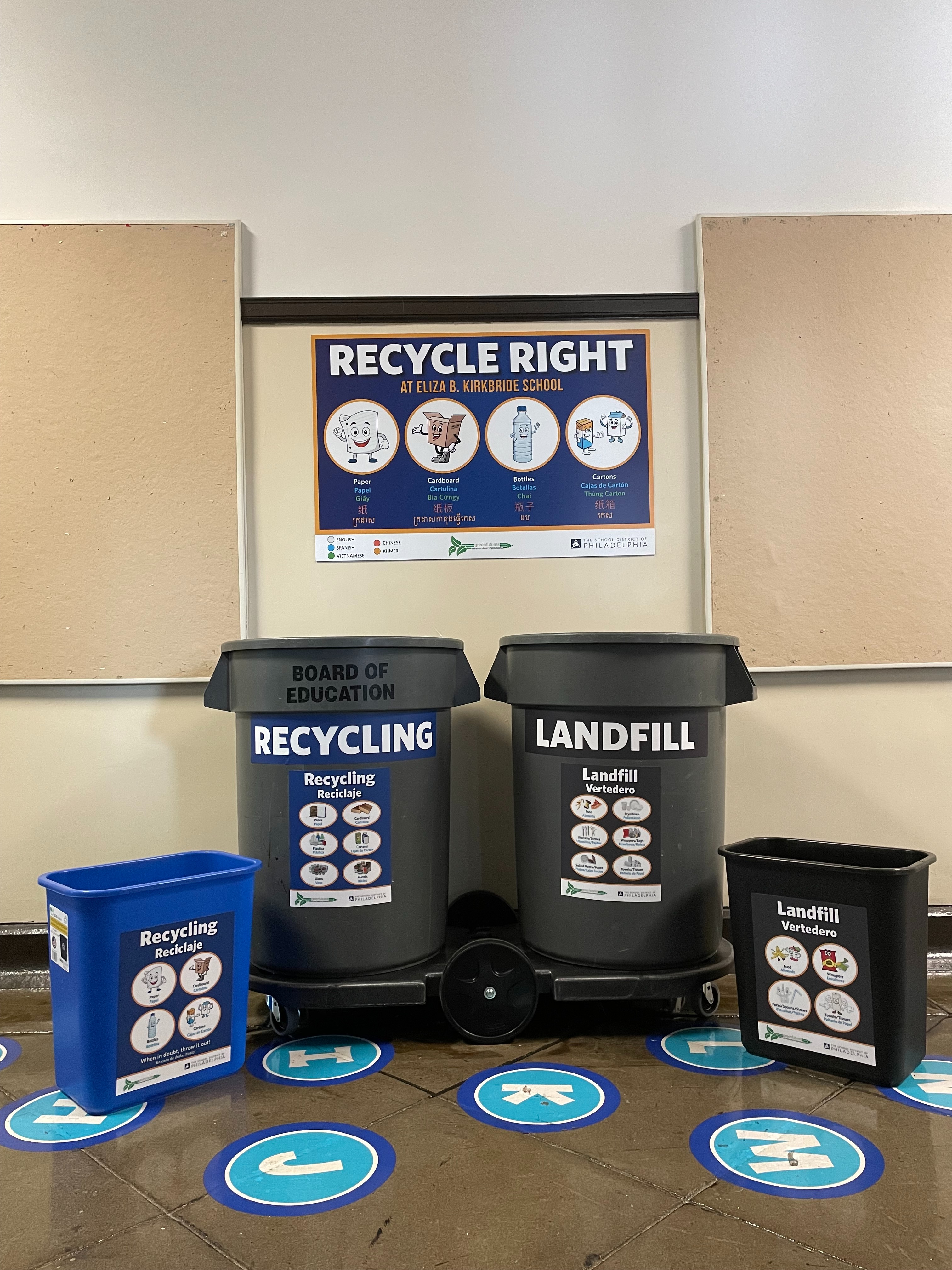 School recycling and landfill collection setup