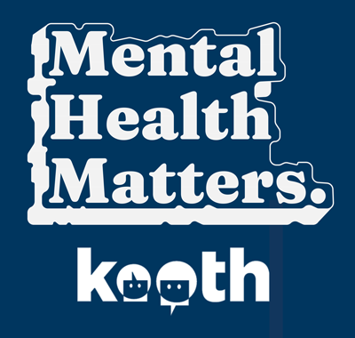 Kooth logo with a graphic of a slogan saying Mental Health Matters