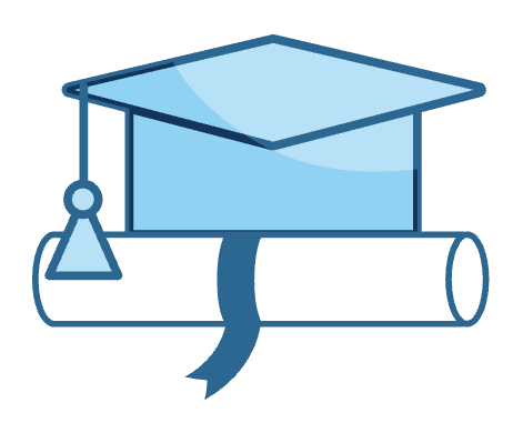 blue graduation cap and diploma graphic