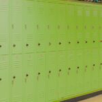 A row of double decker lime green lockers