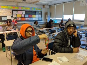 Students building DNA models with candy