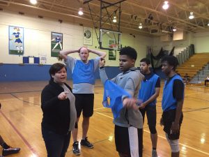 Mrs. Henshaw and Fesnak before the March Madness Business Round one