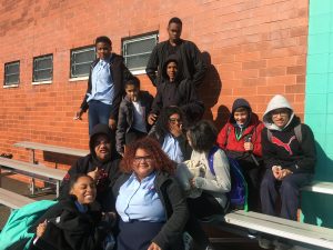 Students enjoying LINC Commons break outside