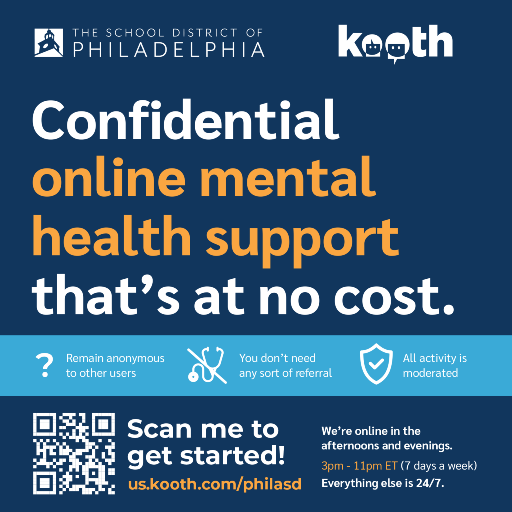 The District is officially launching Kooth – an online mental health and well-being platform designed to provide students with access to personalized, digital mental health and wellbeing resources!

READ MORE