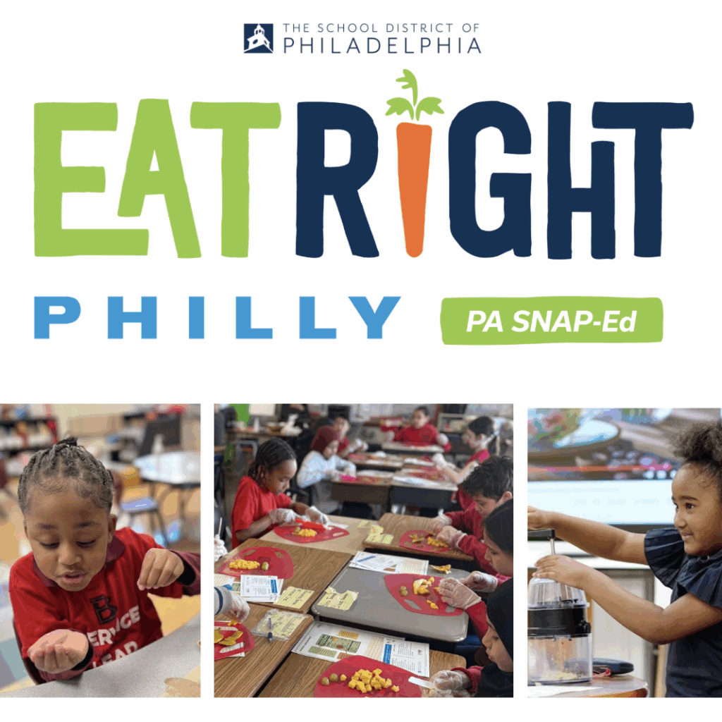 Eat Right Philly Logo with 3 images of students eating