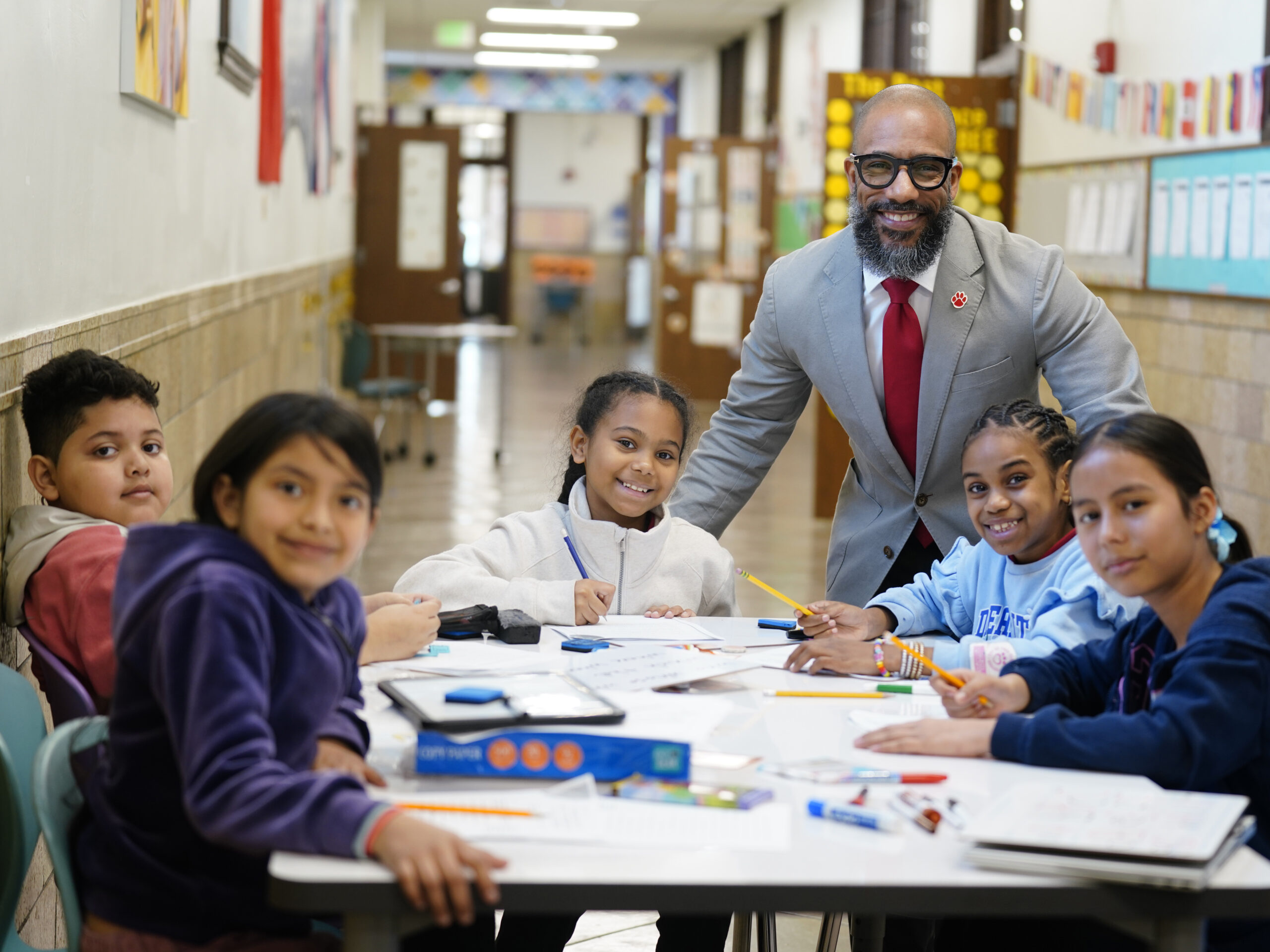 Students working together at a table in a School District of Philadelphia school